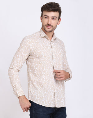 Gold & white ethnic Paisley Print cotton shirt