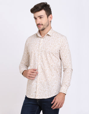 Gold & white ethnic Paisley Print cotton shirt