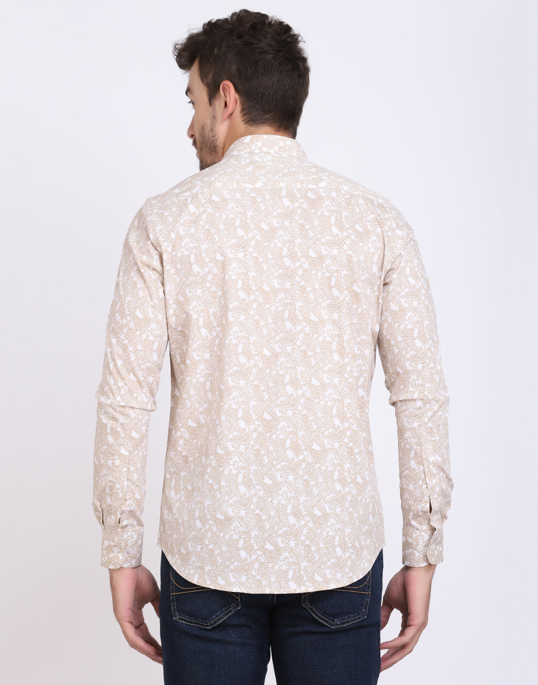 Gold & white ethnic Paisley Print cotton shirt