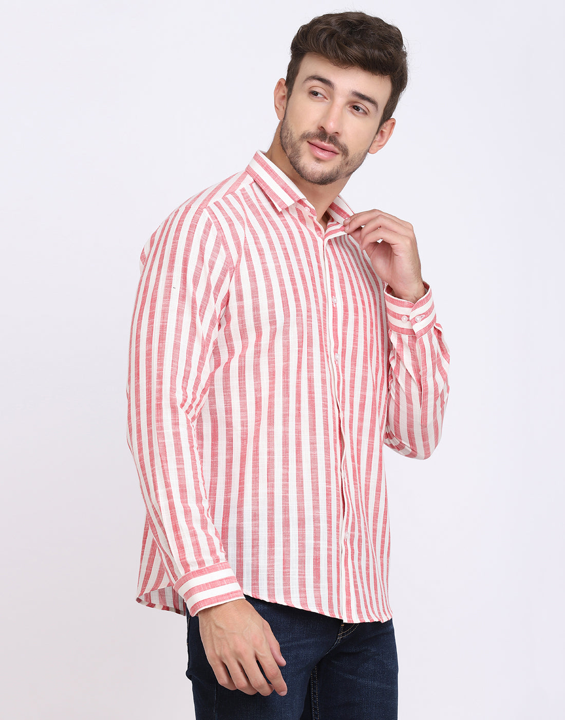 Men’s Red & White cotton slub Shirt