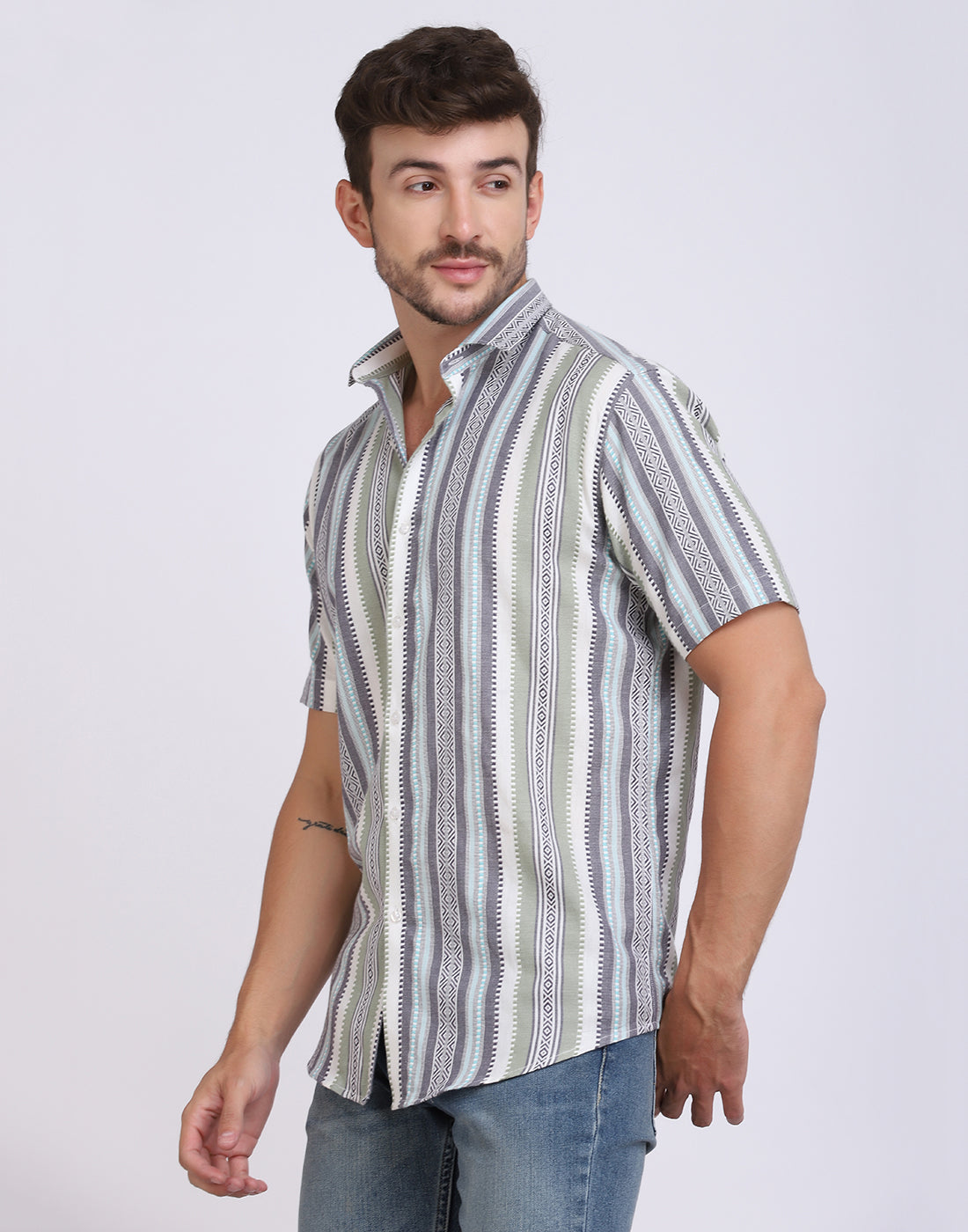 Cotton Jacquard Striped Casual Shirt