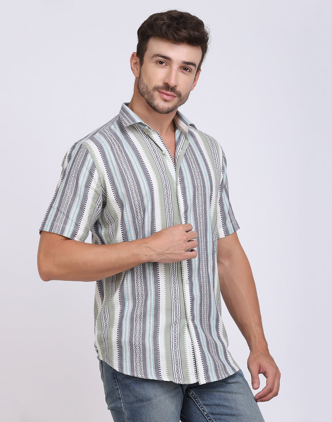 Cotton Jacquard Striped Casual Shirt