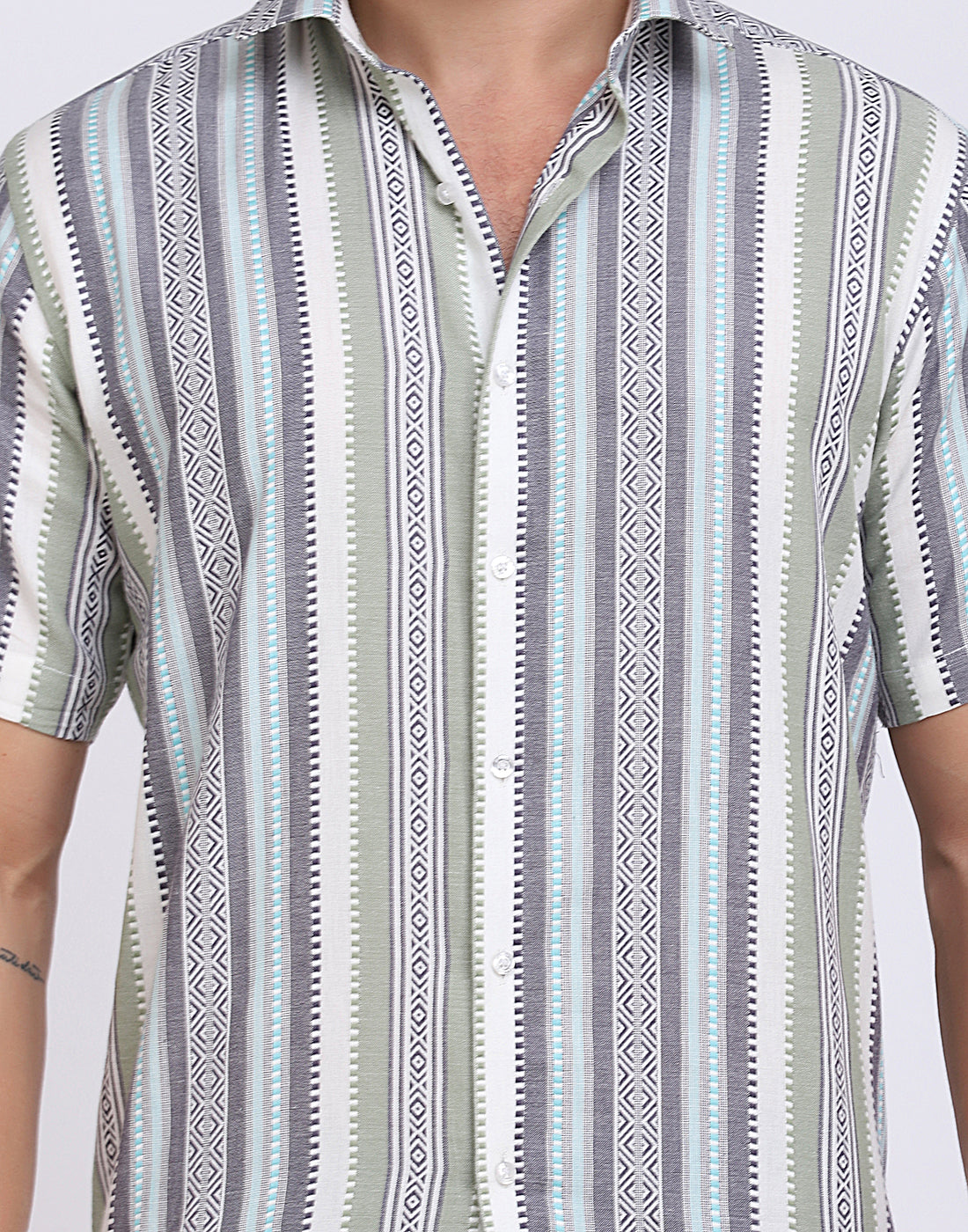 Cotton Jacquard Striped Casual Shirt