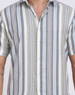 Cotton Jacquard Striped Casual Shirt