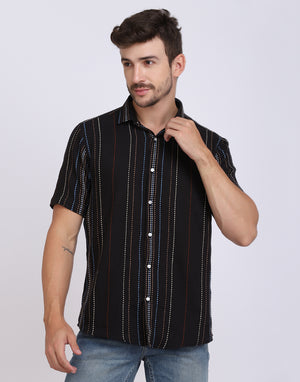 Black Multicolor Novelty Stripe Cotton Shirt