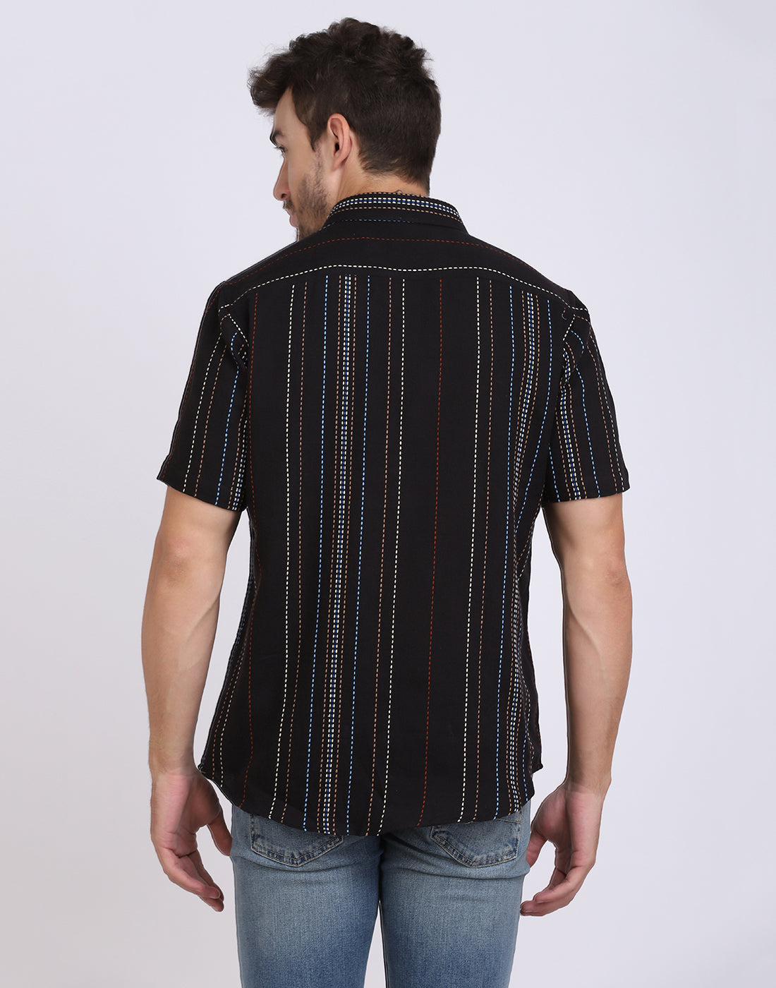 Black Multicolor Novelty Stripe Cotton Shirt