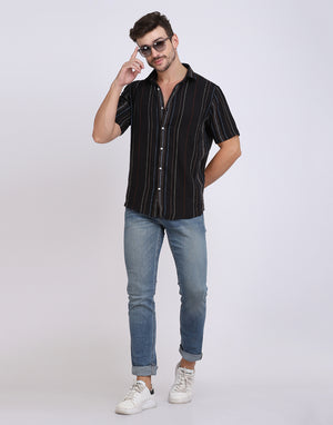 Black Multicolor Novelty Stripe Cotton Shirt