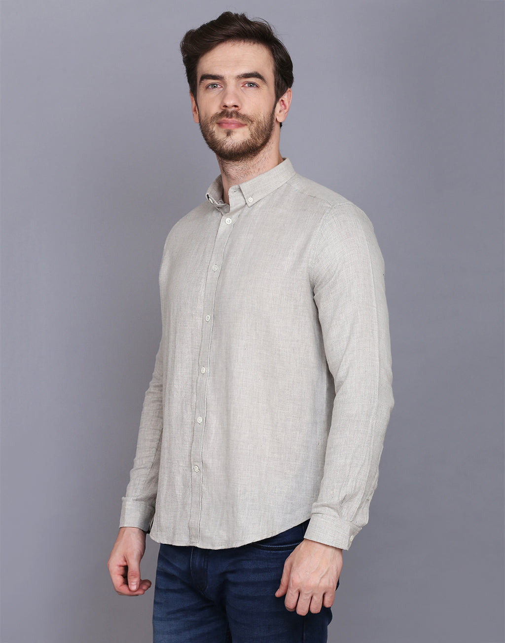 Men Grey Chambray Solid Formal Shirt