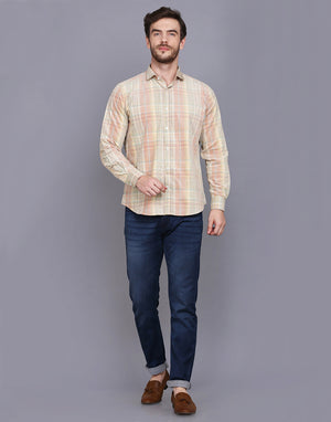 Men Maroon & beige regular fit Corduroy Checkered Casual Shirt