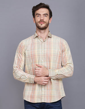 Men Maroon & beige regular fit Corduroy Checkered Casual Shirt