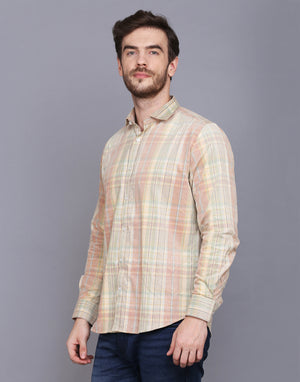 Men Maroon & beige regular fit Corduroy Checkered Casual Shirt