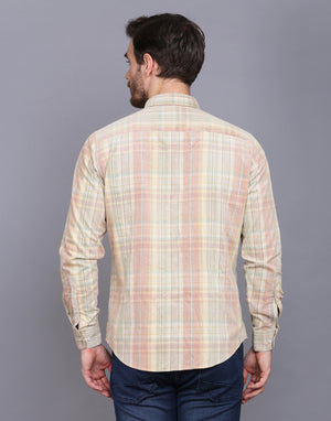 Men Maroon & beige regular fit Corduroy Checkered Casual Shirt