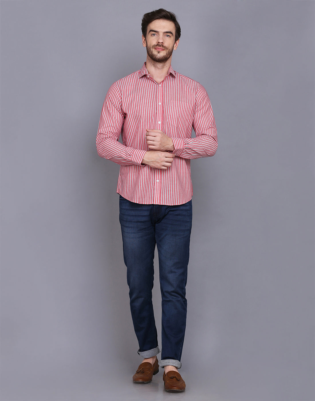 Men’s Red & Blue Striped regular Fit Casual Shirt