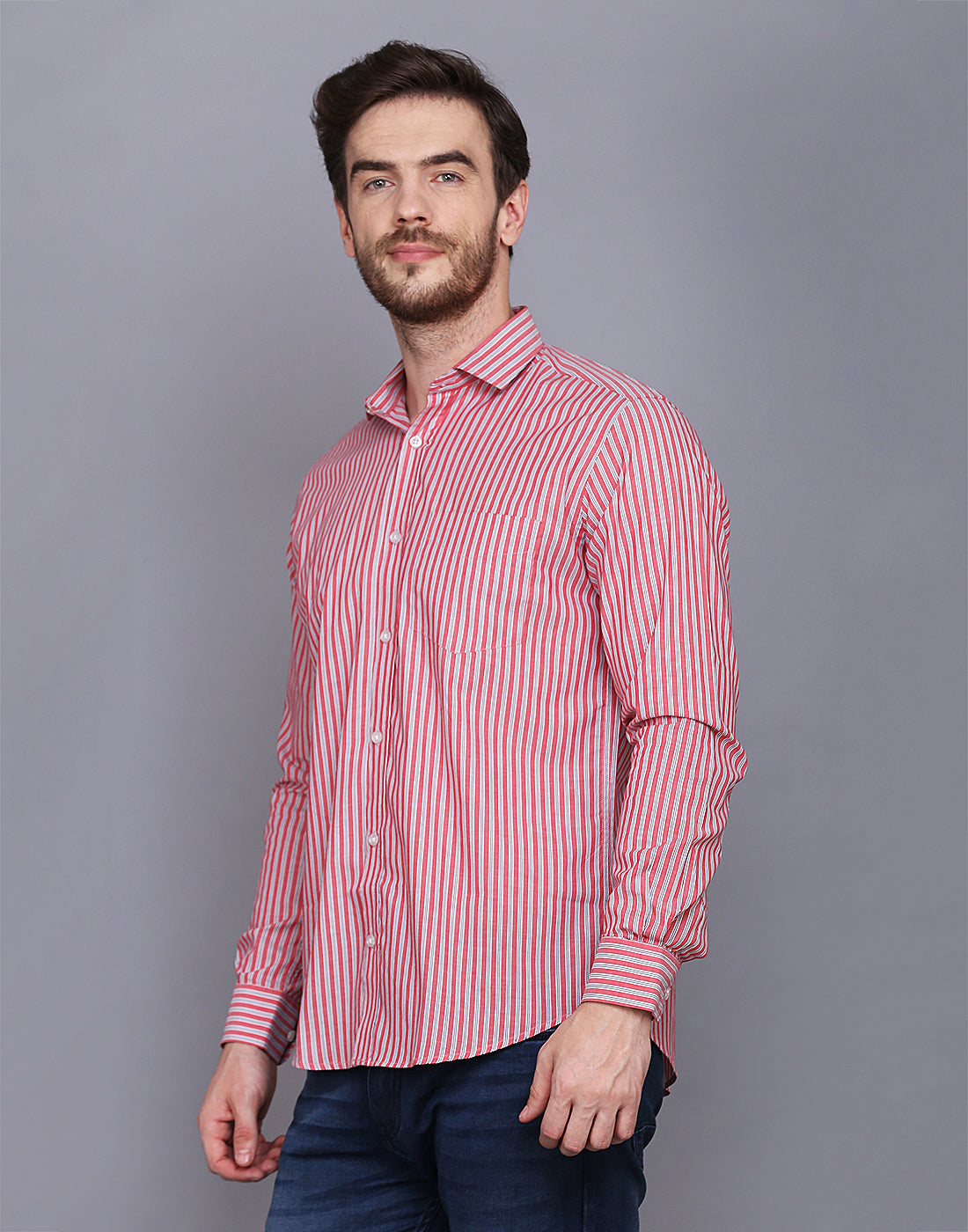 Men’s Red & Blue Striped regular Fit Casual Shirt