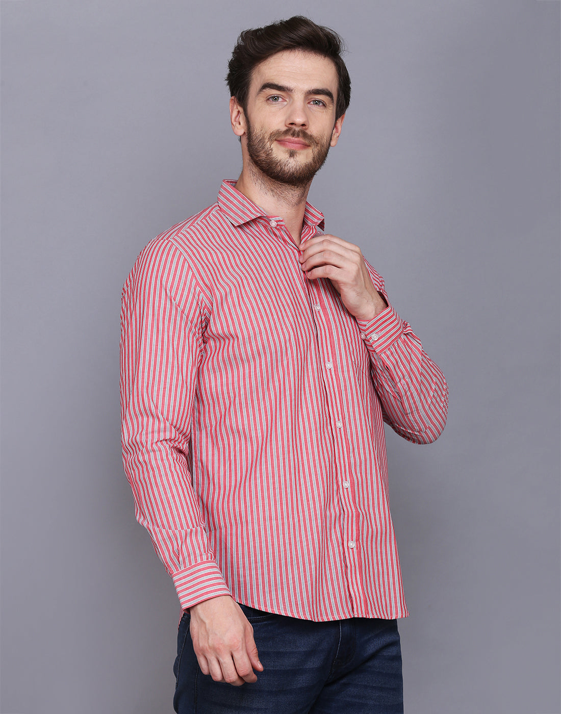 Men’s Red & Blue Striped regular Fit Casual Shirt