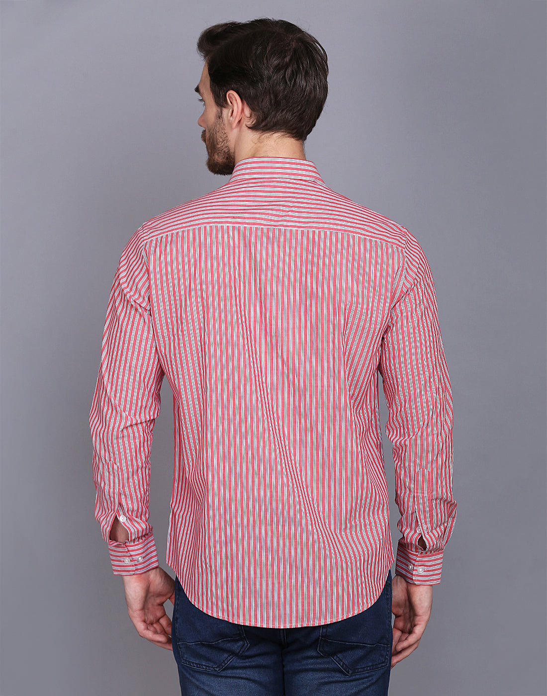 Men’s Red & Blue Striped regular Fit Casual Shirt