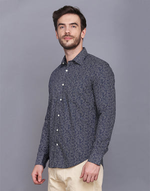 Blue Ditsy Printed Cotton Poplin Shirt