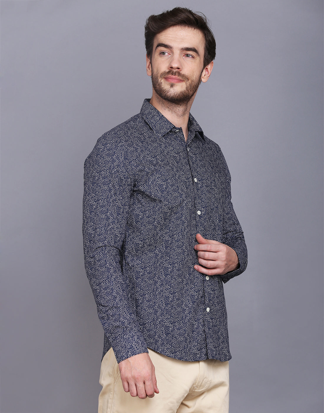 Blue Ditsy Printed Cotton Poplin Shirt