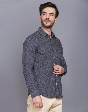 Blue Ditsy Printed Cotton Poplin Shirt