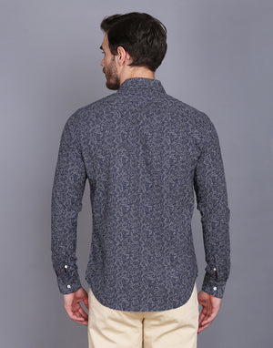 Blue Ditsy Printed Cotton Poplin Shirt