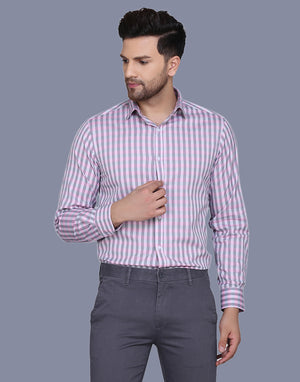 Checkered yarn dyed pink men’s shirt