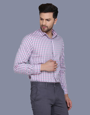 Checkered yarn dyed pink men’s shirt