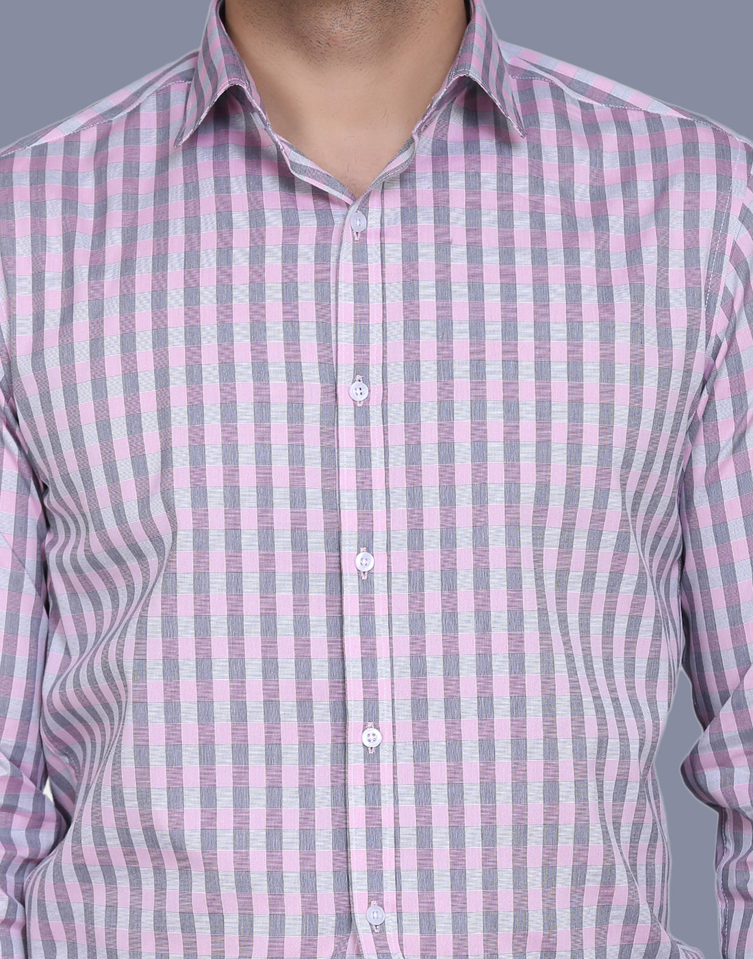 Checkered yarn dyed pink men’s shirt