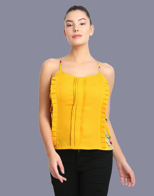 Pleated spaghetti printed top